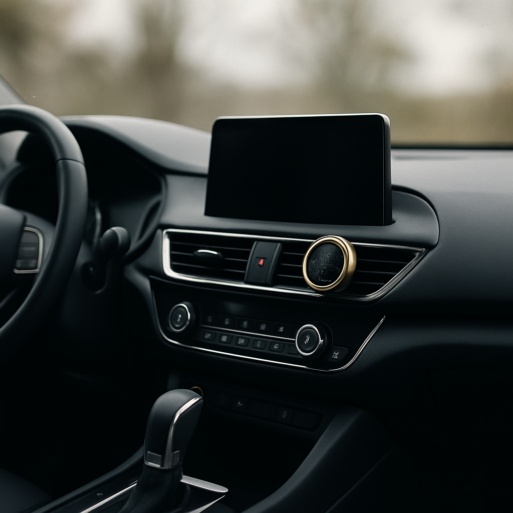 Best car air freshener UK vent clip fitted to a clean car dashboard interior