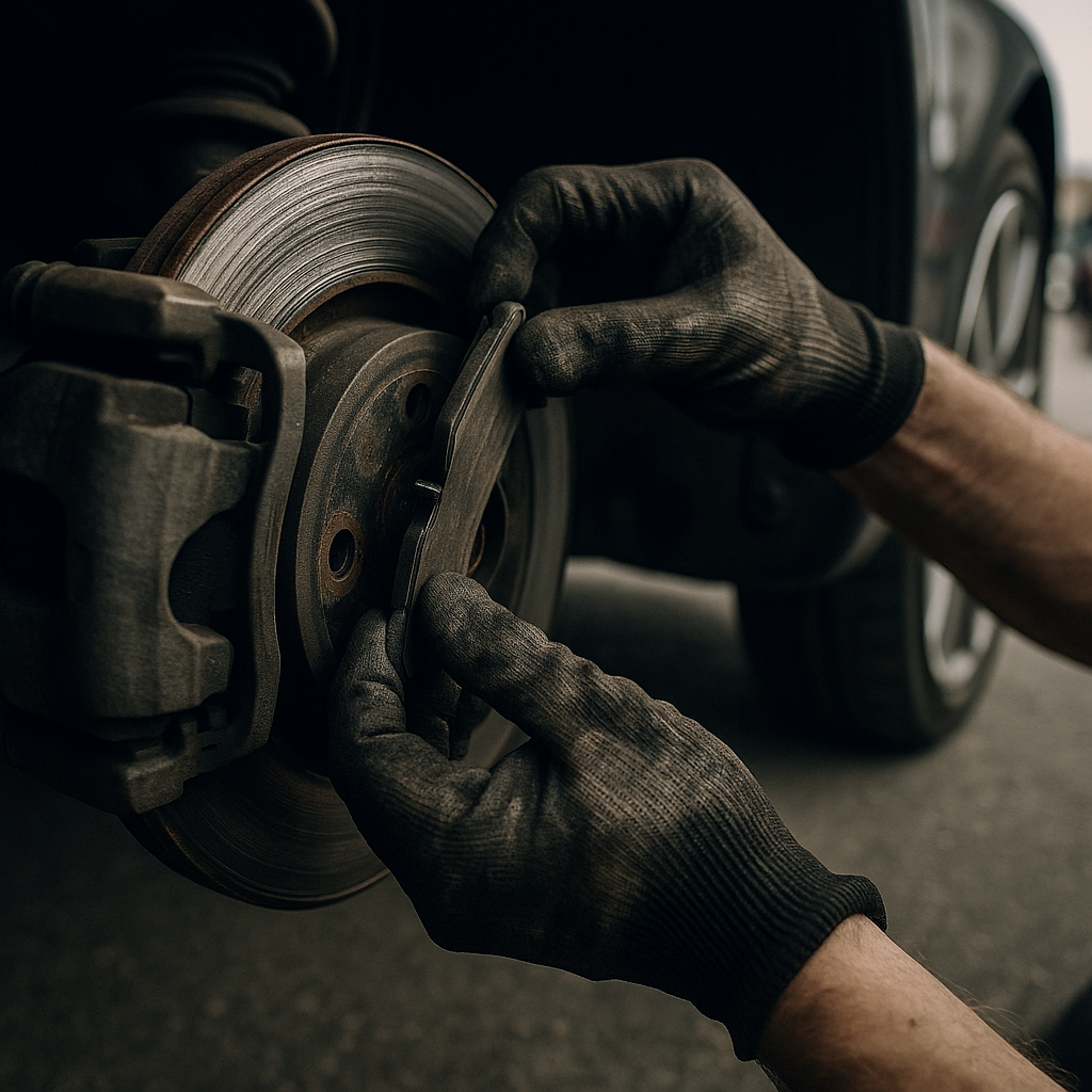 Brake inspection during car preparation, a key part of track day tips for beginners UK
