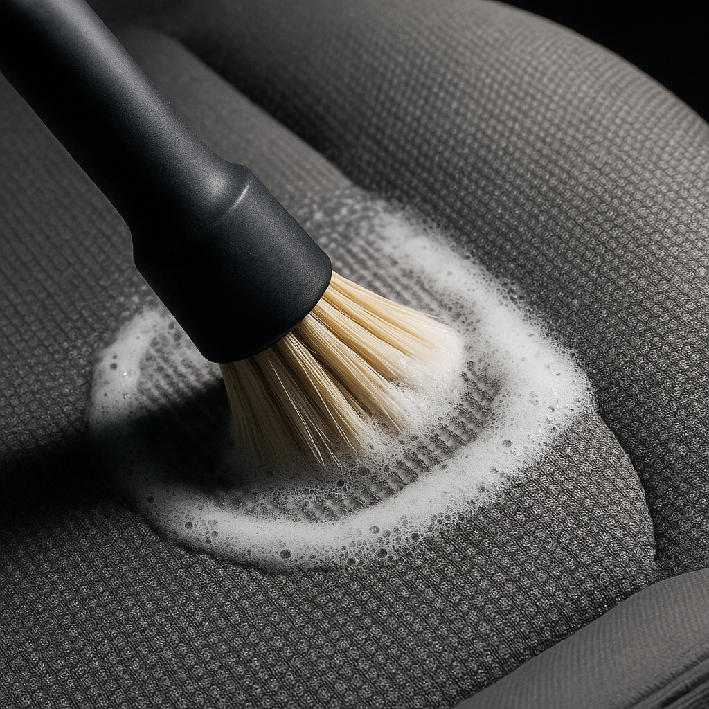 Car interior detailing tips UK - detailing brush cleaning fabric car seat upholstery