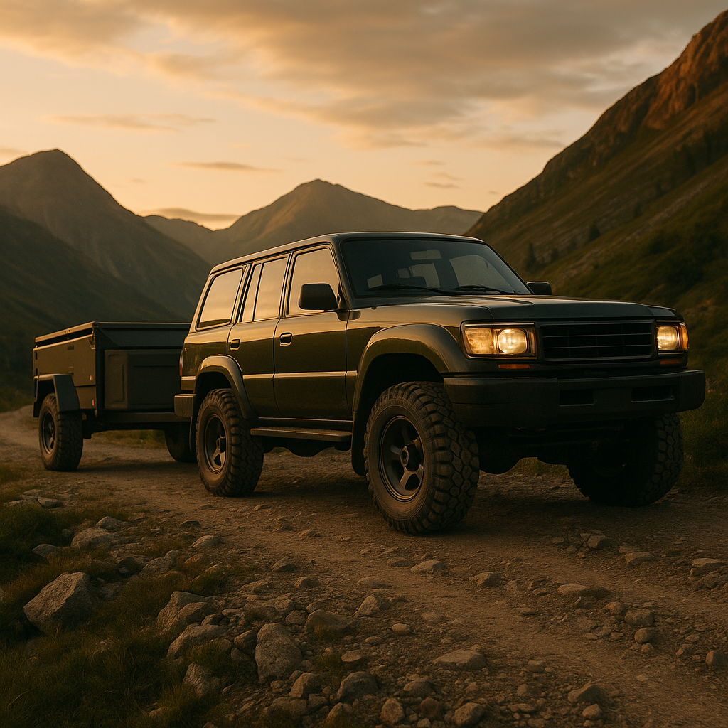 Touring 4x4 towing a trailer over a mountain pass relying on a bulletproof 4x4 drivetrain for reliability