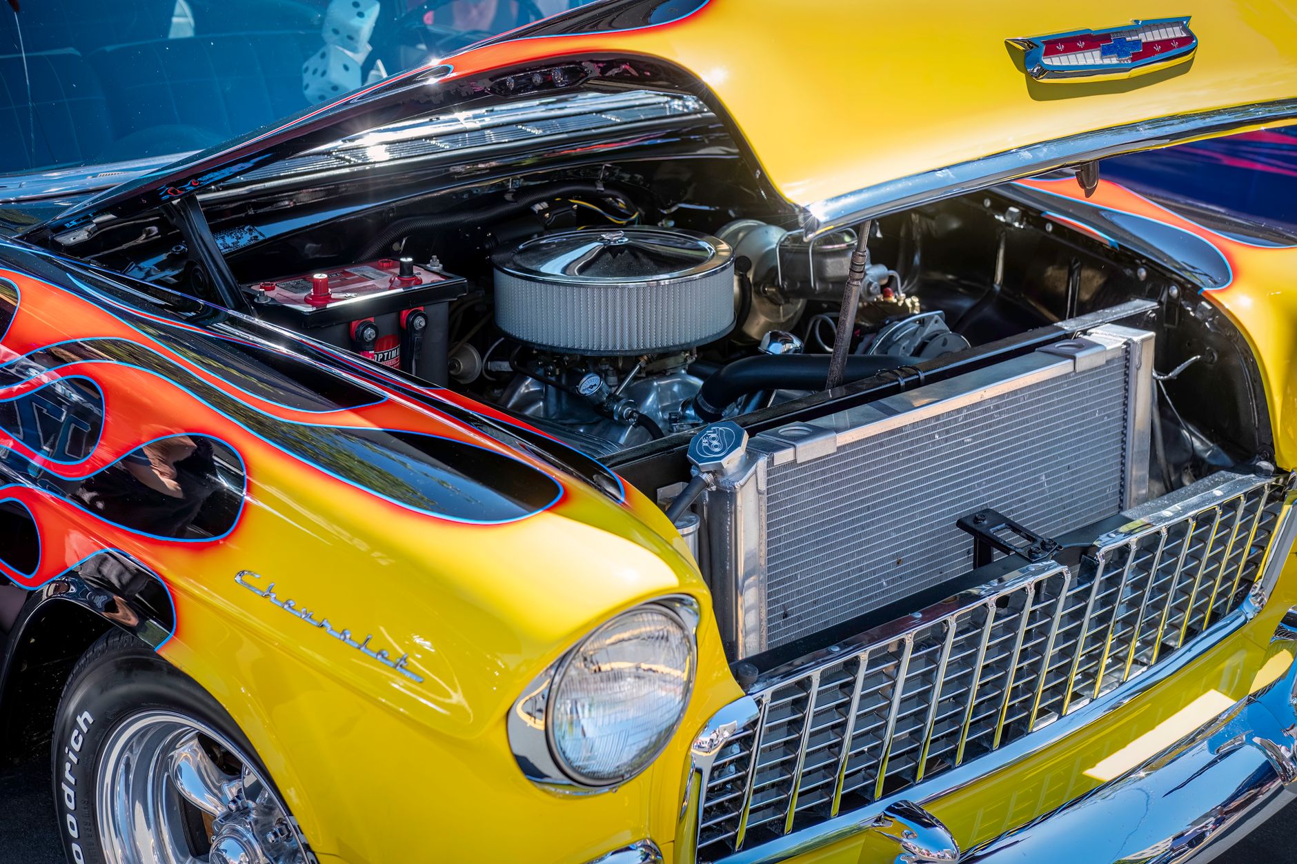 Performance air filter UK car cone intake fitted in engine bay