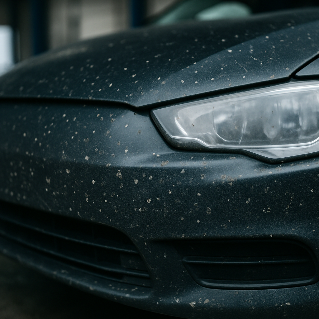 Stone chip damage on a car bonnet after a Scottish Highlands driving route trip